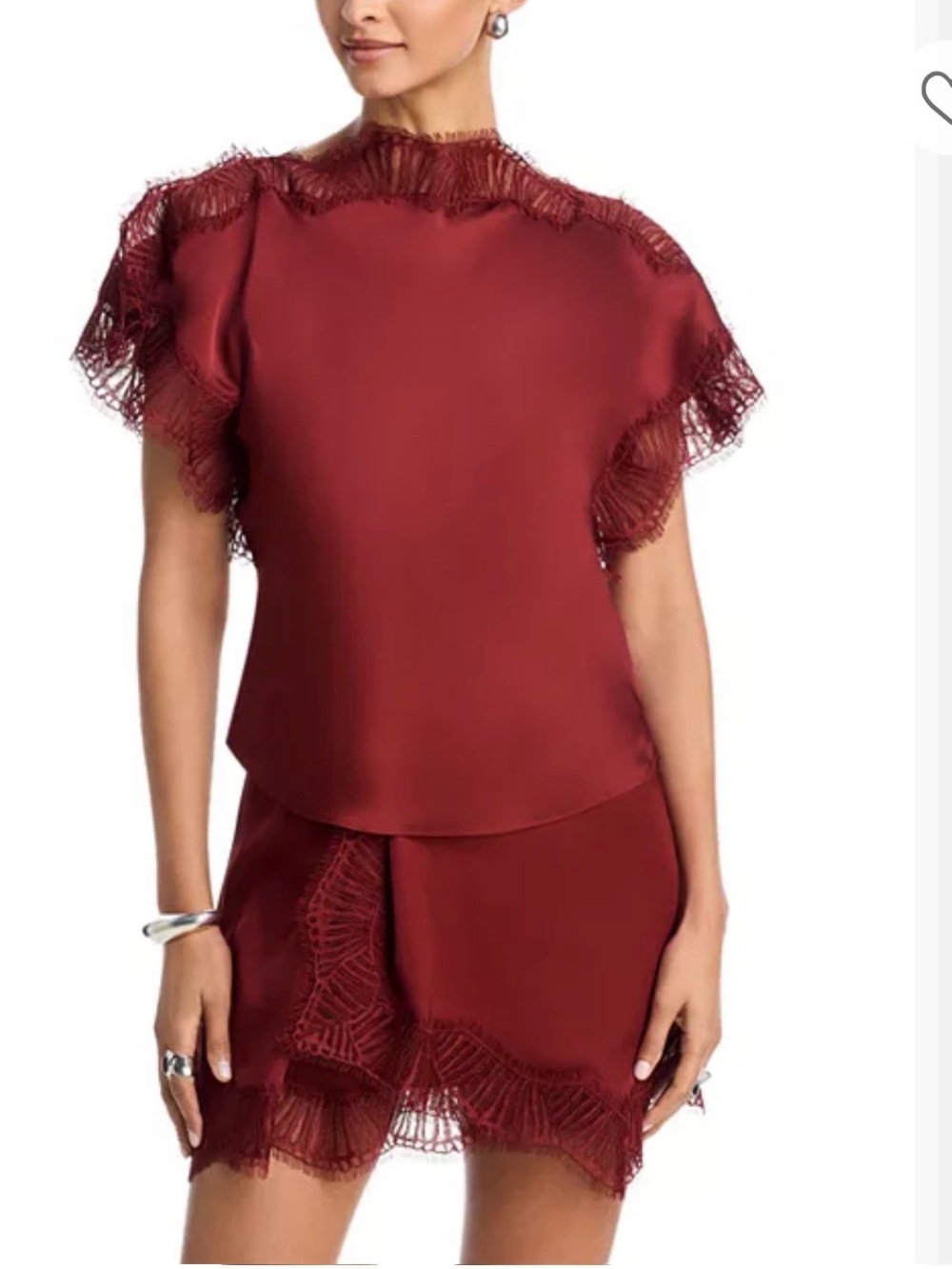 A.L.C. Lace-Trim Short Sleeve Top in Burgundy